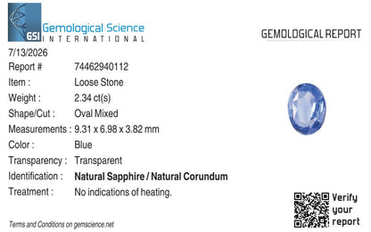 Natural Blue Sapphire Sri Lanka (Ceylon) Oval 2.34 carat