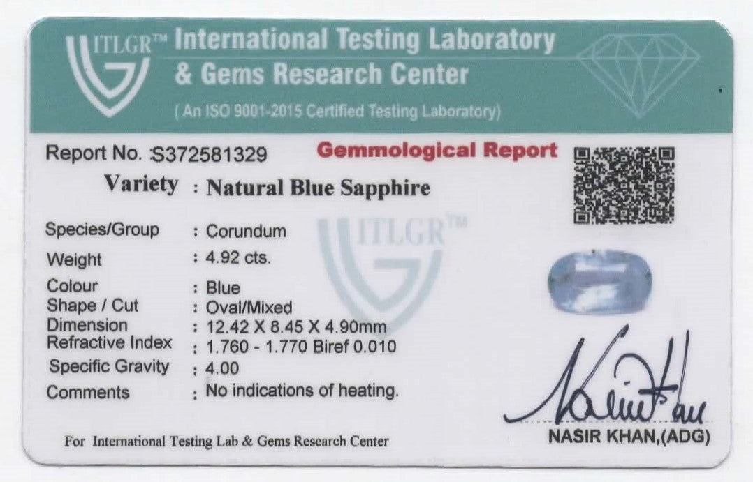 Natural Blue Sapphire Sri Lanka (Ceylon) Oval 4.92 carat