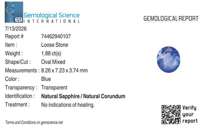 Natural Blue Sapphire Sri Lanka (Ceylon) Oval 1.88 carat