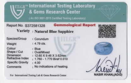 Natural Blue Sapphire Sri Lanka (Ceylon) Oval 4.79 carat