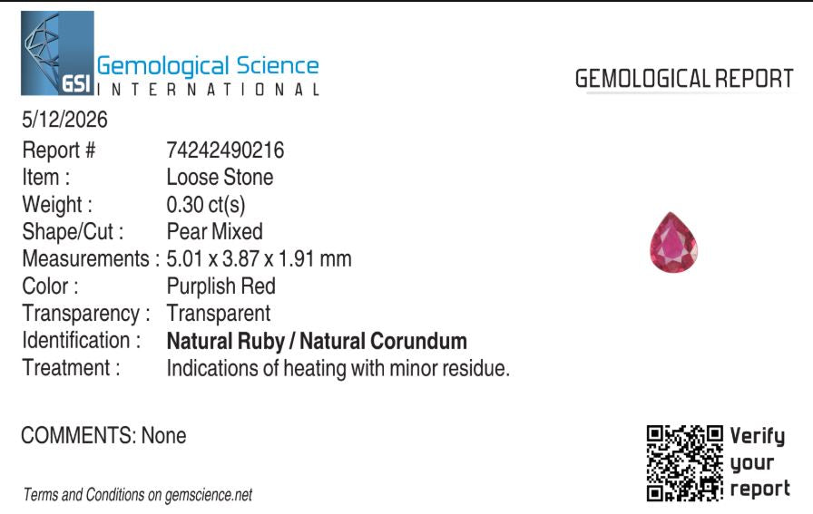 Natural Ruby Mozambique Pear 0.3 carat