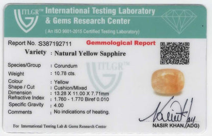 Natural Yellow Sapphire  Burma Cushion 10.78 carat