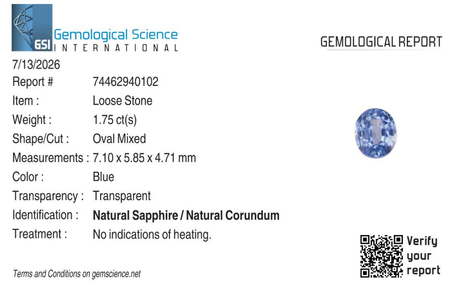 Natural Blue Sapphire Sri Lanka (Ceylon) Oval 1.75 carat