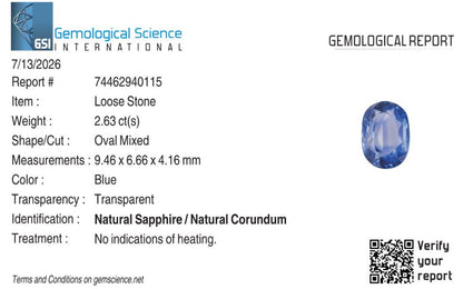 Natural Blue Sapphire Sri Lanka (Ceylon) Oval 2.63 carat
