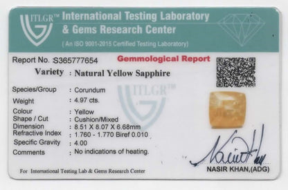 Natural Yellow Sapphire  Burma Cushion 4.97 carat
