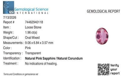 Natural Pink Sapphire Sri Lanka (Ceylon) Oval 1.96 carat