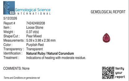 Natural Ruby Mozambique Pear 0.37 carat