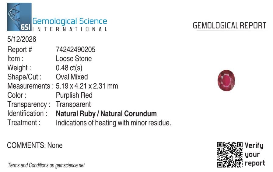 Natural Ruby Mozambique Oval 0.48 carat