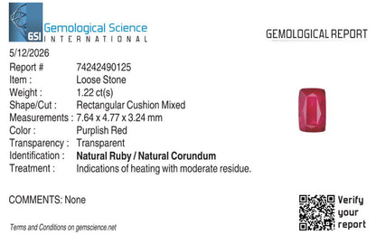 Natural Ruby Mozambique Cushion 1.22 carat