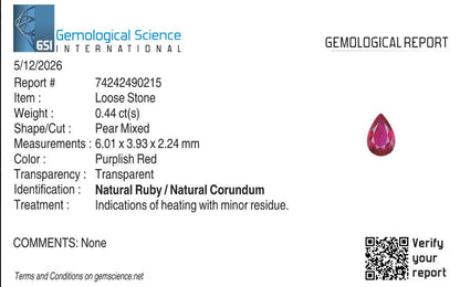 Natural Ruby Mozambique Pear 0.44 carat