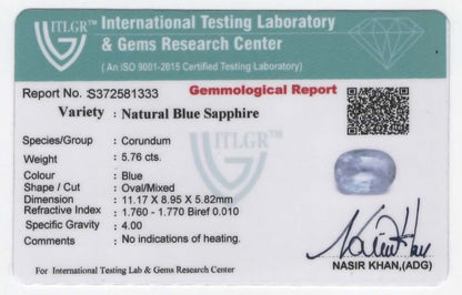 Natural Blue Sapphire Sri Lanka (Ceylon) Oval 5.76 carat
