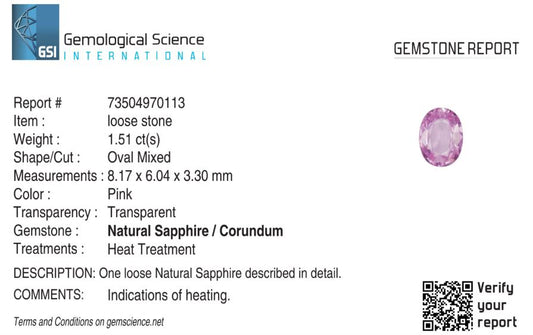 Natural Pink Sapphire Mozambique Oval 1.51 carat