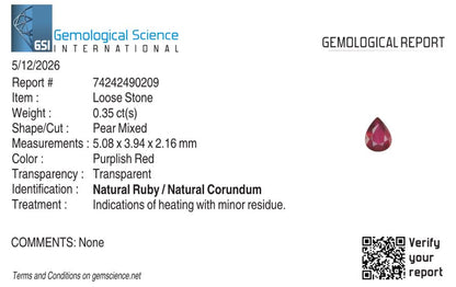 Natural Ruby Mozambique Pear 0.35 carat