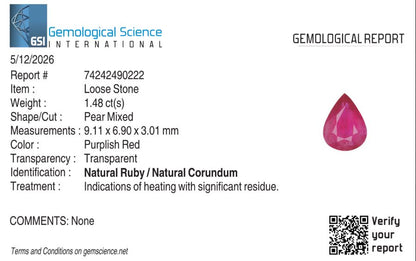 Natural Ruby Mozambique Pear 1.48 carat