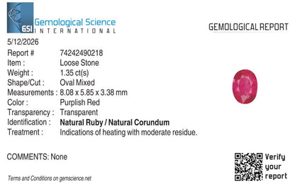 Natural Ruby Mozambique Oval 1.35 carat