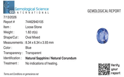 Natural Blue Sapphire Sri Lanka (Ceylon) Oval 1.82 carat