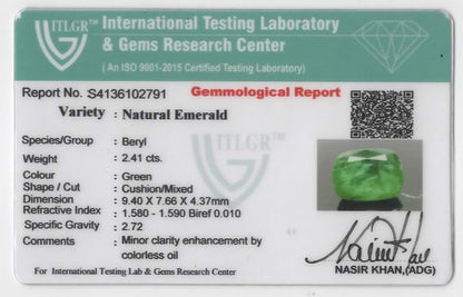 Natural Emerald Zambia Cushion 2.41 carat