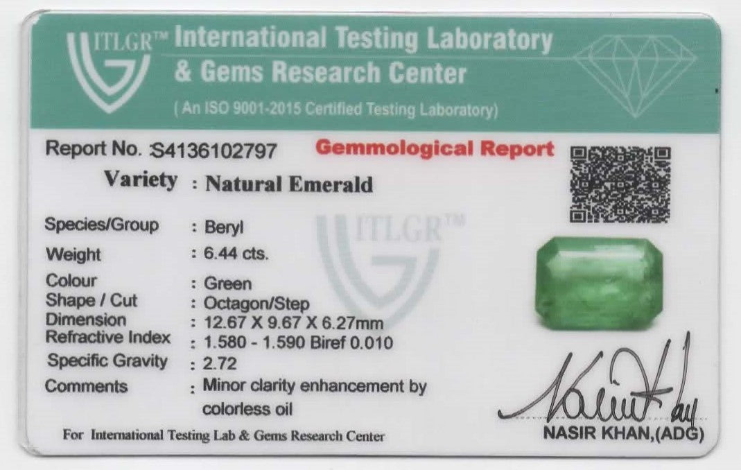 Natural Emerald Zambia Octagon 6.44 carat