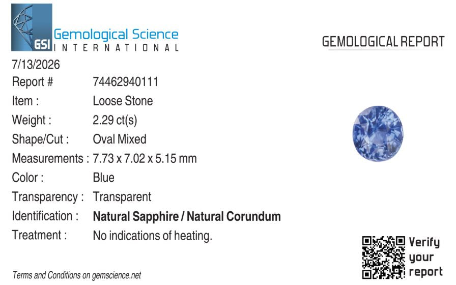 Natural Blue Sapphire Sri Lanka (Ceylon) Oval 2.29 carat