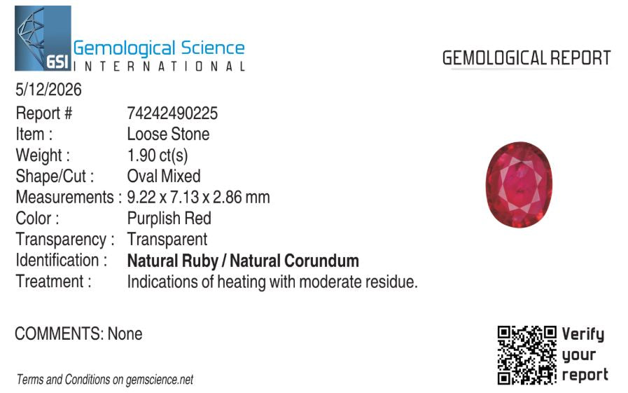 Natural Ruby Mozambique Oval 1.90 carat