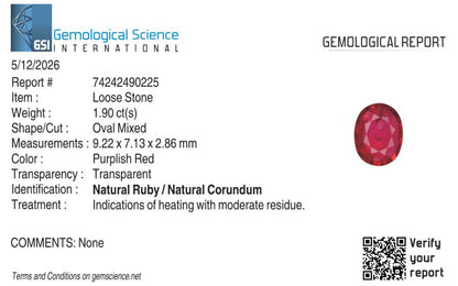 Natural Ruby Mozambique Oval 1.90 carat