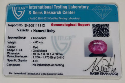 Natural Ruby Madagascar Oval 4.05 carat
