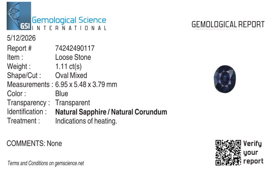 Natural Blue Sapphire Madagascar Oval 1.11 carat