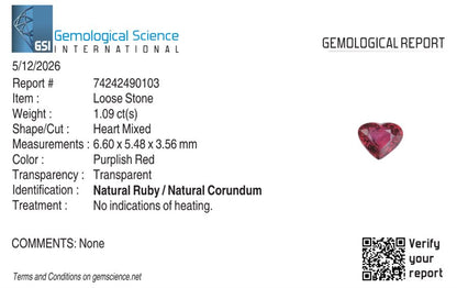 Natural Ruby Mozambique Heart 1.09 carat