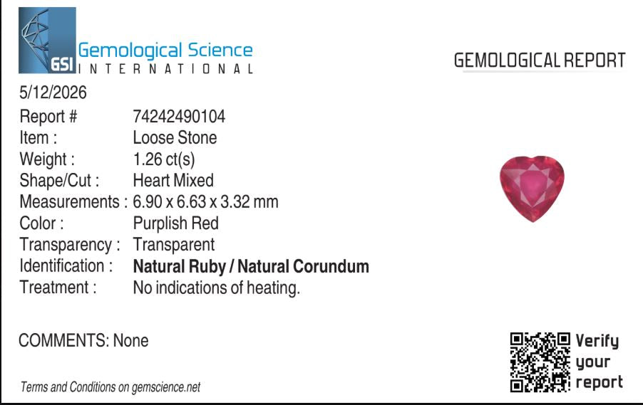 Natural Ruby Mozambique Heart 1.26 carat