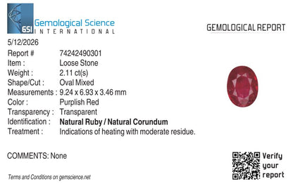 Natural Ruby Mozambique Oval 2.11 carat