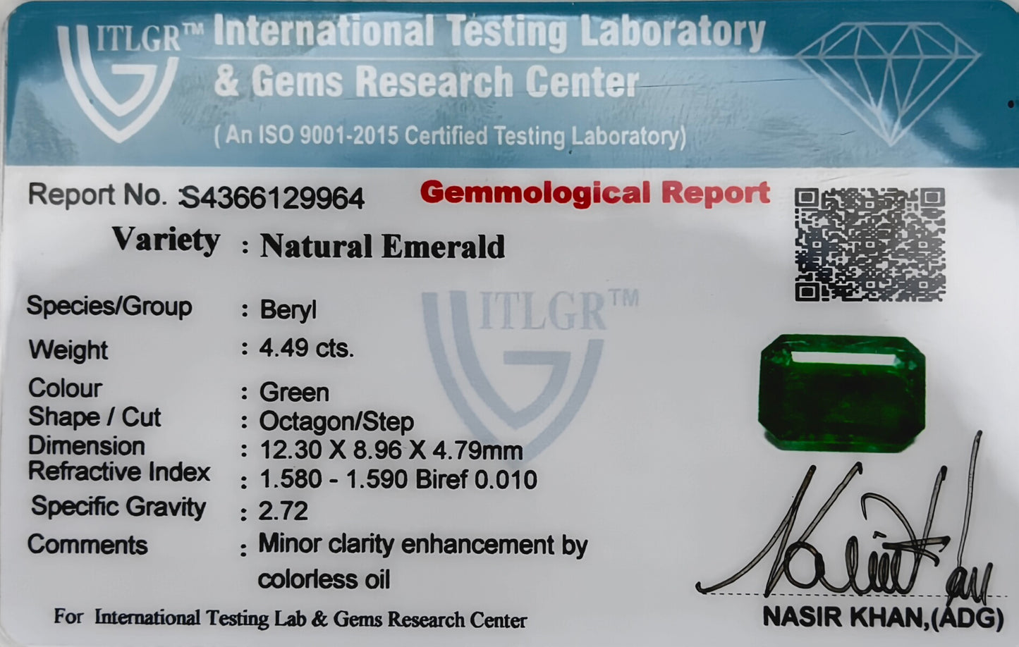 Natural Emerald Zambia Octagon 4.49 carat
